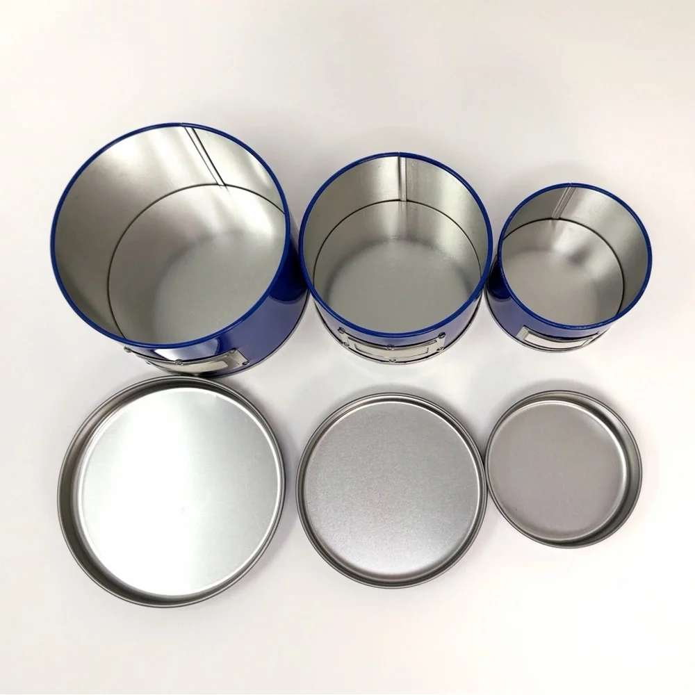 Blue Nesting Storage Tins Set of 3 Minimalist Home Organization Decor